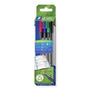 Staedtler 334 RC4 fijnschrijver Fijn Zwart, Blauw, Groen, Rood 4 stuk(s)