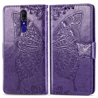 Butterfly Love bloemen reliëf horizontale Flip lederen draagtas voor OPPO F11 met houder & kaartsleuven & portemonnee & Lanyard (donker paars)
