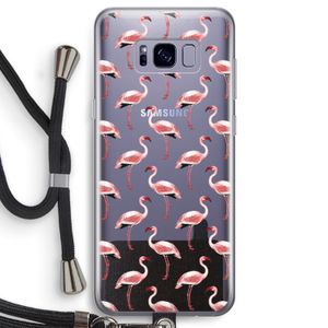 Flamingoprint groen: Samsung Galaxy S8 Transparant Hoesje met koord
