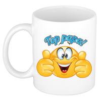 Cadeau koffie/thee mok - duim omhoog smiley - top papa - blauw - 300 ml - keramiek - Vaderdag