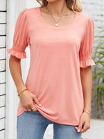 Loose Plain Casual Square Neck Shirt - thumbnail