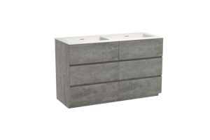 Storke Edge staand badmeubel 130 x 52 cm beton donkergrijs met Mata dubbele wastafel in solid surface