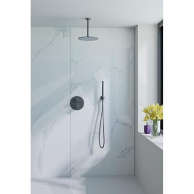 Fortifura Calvi Inbouw Regendoucheset - rond - thermostatisch - plafondarm - 25cm hoofddouche - staaf handdouche - gladde doucheslang - Geborsteld Gunmetal PVD SW720556/SW720558/SW721165/SW721170/SW766536/SW721