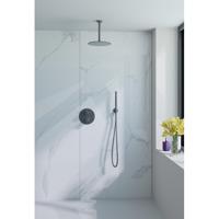 Fortifura Calvi Inbouw Regendoucheset - rond - thermostatisch - plafondarm - 25cm hoofddouche - staaf handdouche - gladde doucheslang - Geborsteld Gunmetal PVD SW720556/SW720558/SW721165/SW721170/SW766536/SW721