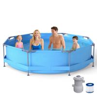 Opzetzwembad 36 M x 76 CM Rond Buitenframe met Filterpomp 6125 L Watercapaciteit Tuinpool voor Volwassenen