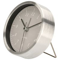 Wekker/alarmklok analoog - zilver/grijs - aluminium/glas - 9 x 2,5 cm - staand model   -