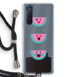 Smiley watermeloen: Sony Xperia 5 II Transparant Hoesje met koord