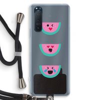 Smiley watermeloen: Sony Xperia 5 II Transparant Hoesje met koord