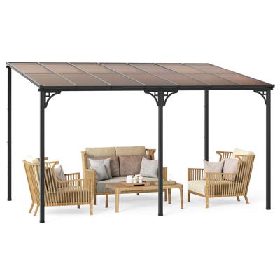 Terrasoverkapping 3 x 4 m Pergola met Schuin Polycarbonaat Dak Vrijstaande Terrasoverkapping Voor Wandmontage Paviljoen Voor Terras