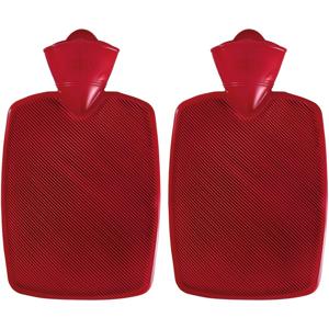 Warm water kruik - 2x - kunststof kruik - zonder hoes - rood - 1,8 liter