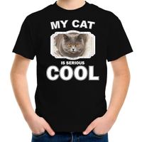 Britse korthaar katten / poezen t-shirt my cat is serious cool zwart voor kinderen - thumbnail