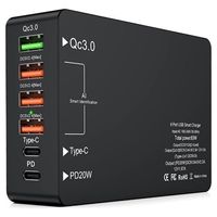 6-poorts snellader met USB-C PD & QC3.0 - 65W - zwart