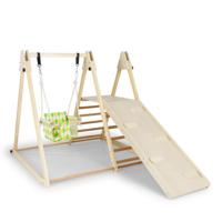 4-in-1 Indoor Klimrek Speeltuin met Babyschommel Rustplatform Klimhelling & Ladder Montessori-Klimsets-Naturel