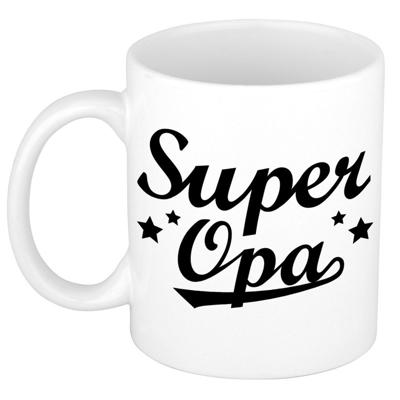 Super opa cadeau koffiemok - drink beker - met sterren - wit - 300 ml