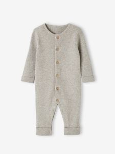 Geribde babypyjama met lange mouwen gemêleerd grijs