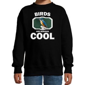 Dieren ijsvogel zittend sweater zwart kinderen - birds are cool trui jongens en meisjes