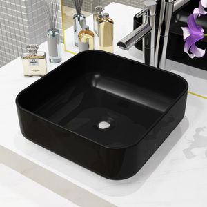 VidaXL Wastafel vierkant 38x38x13,5 cm keramiek zwart