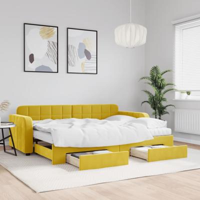 Slaapbank met onderschuifbed en lades 80x200 cm fluweel geel