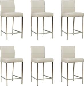 Set van 6 Crème leren moderne barkrukken Bright - poot vierkant rvs - Toledo leer Misty (crème leer)