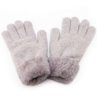Lichtgrijs gebreide handschoenen met nepbont voor dames   -