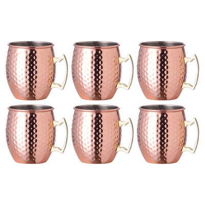 Moscow Mule glas/beker - 6x - RVS metaal - koperkleurig - 500 ml - luxe cocktailglazen
