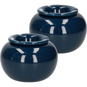 2x stuks terras asbak/stormasbak rond keramiek 16 x 11 cm blauw - Asbakken