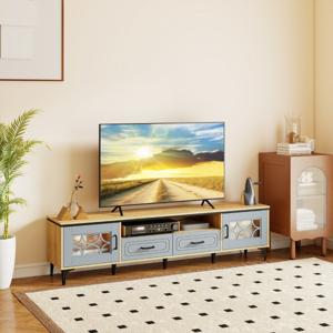 TV-Meubel in Boerderijstijl voor TV's tot 80" 180,5 cm TV-Kast met 2 Lades 2 Kastjes Opbergvak TV-Standaard met 7 Verhoogde Metalen Poten