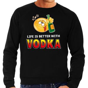 Funny emoticon sweater Life is better with vodka zwart heren