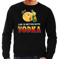 Funny emoticon sweater Life is better with vodka zwart heren - thumbnail