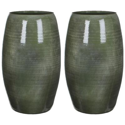 Mica Decorations Bloemenvaas Lester - 2x - groen - glanzend - keramiek - 50 x 30 cm - vaas