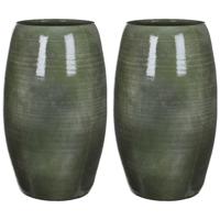 Mica Decorations Bloemenvaas Lester - 2x - groen - glanzend - keramiek - 50 x 30 cm - vaas