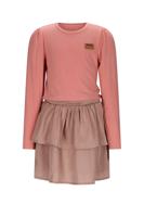 NoNo winter combi jurk meisjes - roze - Moran - jersey top + metallic rok + sjaalriem