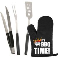 BBQ/barbecue gereedschap set 3-delig RVS met BBQ handschoen It's BBQ Time!