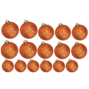 Kerstversiering set glitter kerstballen oranje 6 - 8 -10 cm - pakket van 50x stuks