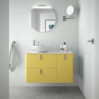 Muebles Unique badmeubel 90cm links paja geel met waskom en chromen grepen