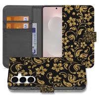 Samsung Galaxy S25 FE Boekhoes Gouden Bloemen Met Pasjesvak