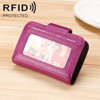 KB188 horizontale koeienhuid lederen orgel vorm meerdere kaartsleuven anti-magnetische RFID portemonnee voor dames met transparant venster (paars)