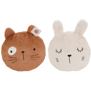 Dieren sierkussens - set 2x - kinderkamer - konijn/kat - 30 cm - polyester