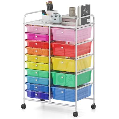 Opbergwagen op Wielen Wagen met 15 Laden met Verchroomd Metalen Frame en Vergrendelbare Universele Wielen