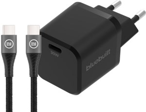 BlueBuilt Power Delivery Oplader 30W + Usb C Kabel 1,5m Nylon Zwart