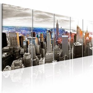 Schilderij - New York: Grijze Wolkenkrabbers , 5 luik