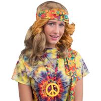 Carnaval verkleed set Hippie - peace ketting en een hoofband - dames - thumbnail