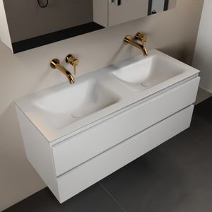 MONDIAZ AIVY 120cm badmeubel Talc, wastafel Talc solid surface dubbel zonder kraangat met spiegelkast (AI-351651TALC-NO - AI-M120TADU - AI-C120TAMI)