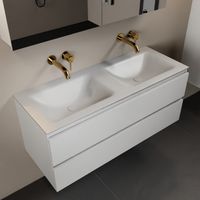 MONDIAZ AIVY 120cm badmeubel Talc, wastafel Talc solid surface dubbel zonder kraangat met spiegelkast (AI-351651TALC-NO - AI-M120TADU - AI-C120TAMI) - thumbnail