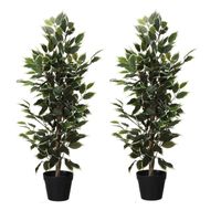 2x Kunstplanten Ficus groen/wit 95 cm