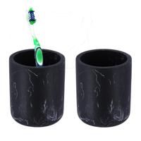 Badkamer tandenborstelhouder - 2x - zwart - marmer look - polyresin - 9.5 cm