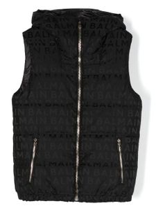 Balmain Kids gilet matelassé à motif monogrammé - Noir