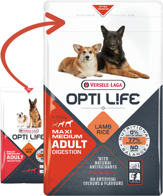 Versele Laga Opti Life digestion adult medium-maxi hondenvoer 12.5 kg