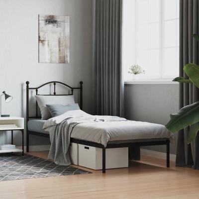 Bedframe met hoofdbord metaal zwart 80x200 cm