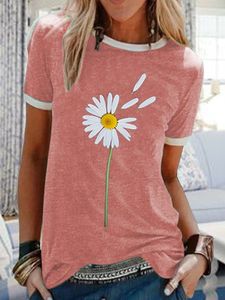 Round neck casual daisy printed short-sleeved T-shirt